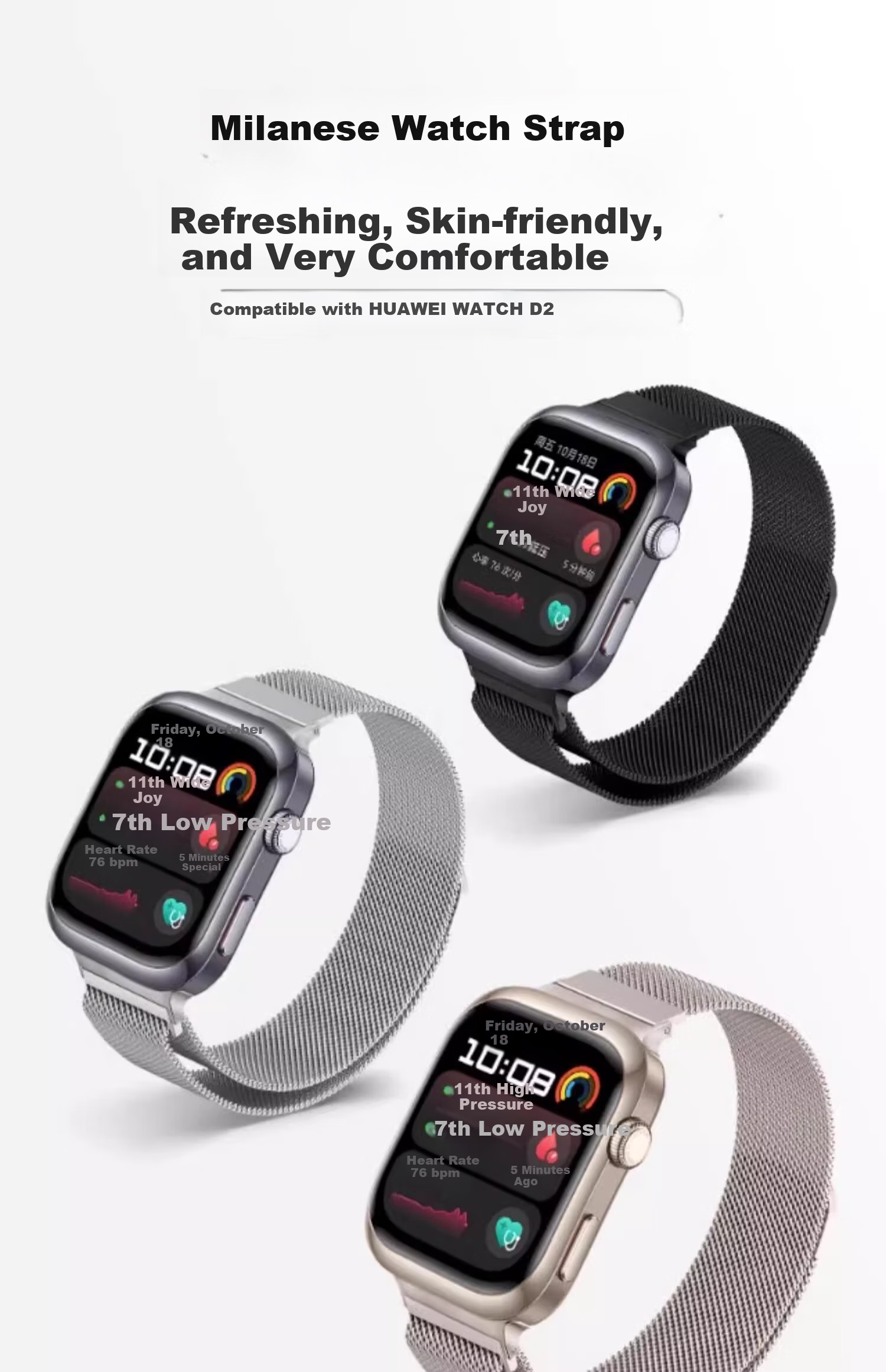 Iboann Magnetic Milanese Loop Strap for Huawei Watch D2 Smartwatch Blood Pressure Replacement Band Magnetic Metal Chain Accessory for Huawei Watch D 2