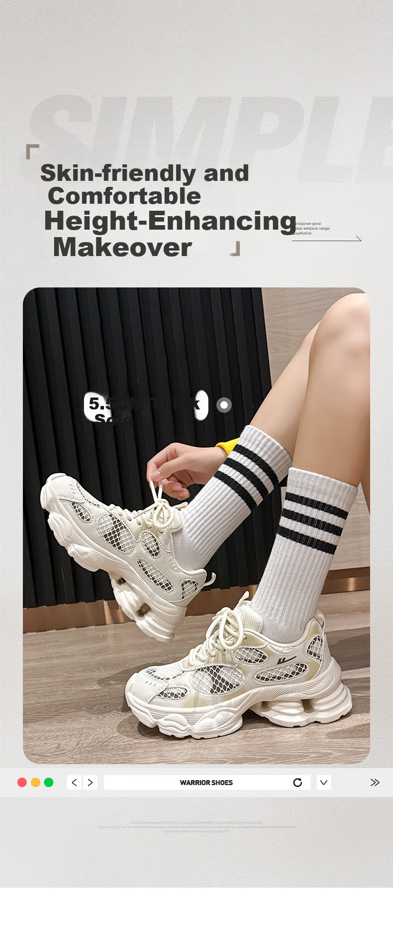 Warrior Official Women's Shoes 2026 Spring Thick Sole Dad Sneakers Women's Height Increasing Sports Casual Shoes Silver White Black Size 35 4