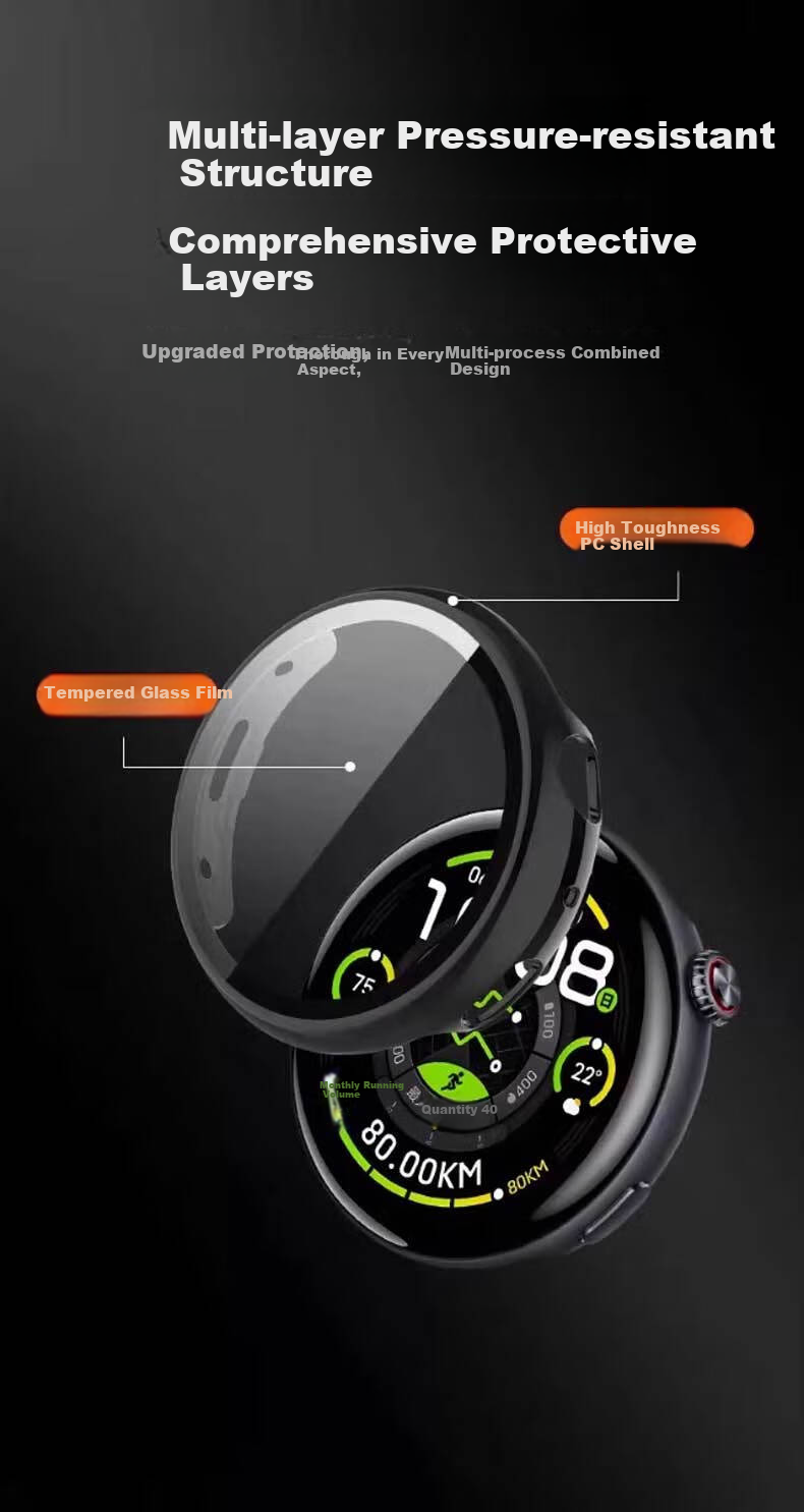 Iboann Protective Hard Case Screen Protector for VivoWatch 5 and iQOO Watch 5 Full Coverage Anti-Scratch Anti-Fingerprint Anti-Drop Tempered Glass Screen Protector 3