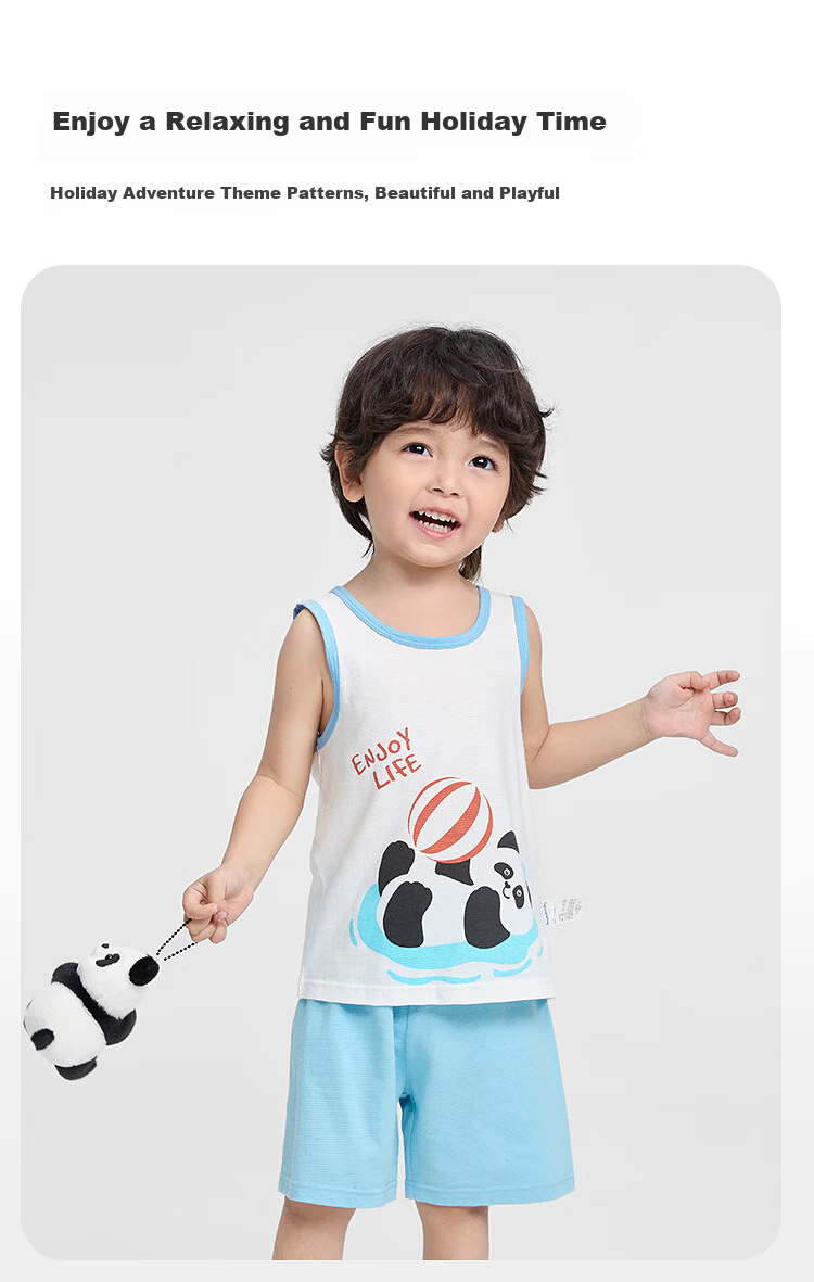 Balabala Baby Vest Set Summer Air-Conditioned Clothing Children's Pajamas Toddler Boys Homewear Comfortable Sleeveless 6