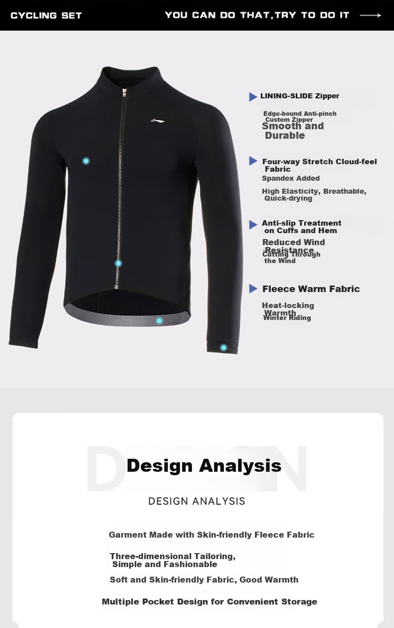 LI-NING Men's Cycling Jacket Fleece Lined Warm Long Sleeve Road Mountain Bike Windproof Jacket Gear 3