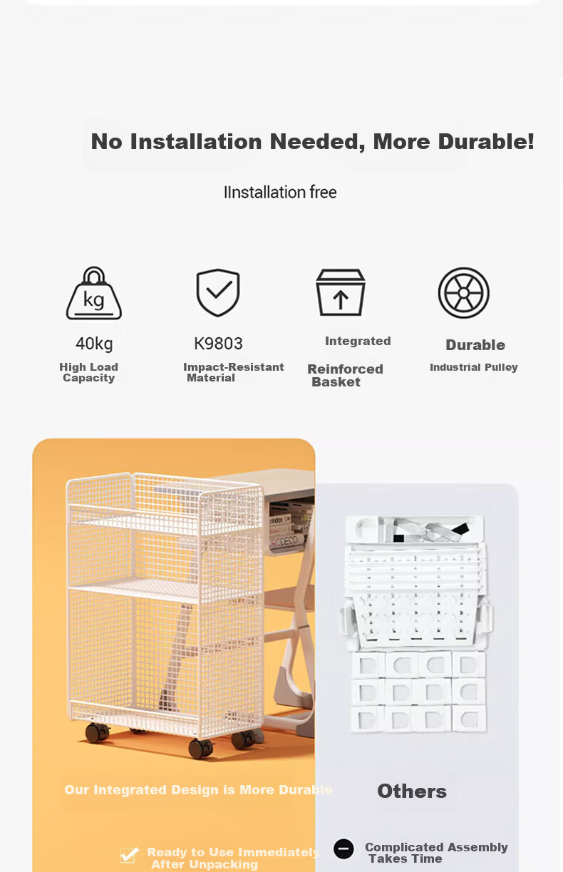FENJIEXIAN Floor-Standing Bookshelf, Small Steel Storage Rack, Under-Desk Organizer, Movable Shelf Unit, Simple No-Installation Shelf 4