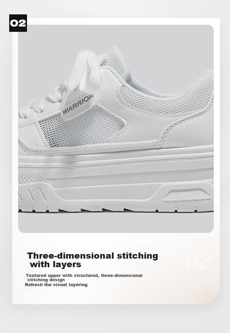 Warrior Official Women's Sneakers 2026 Summer Thick Sole Height Increasing Breathable Mesh White Shoes White Size 37 8