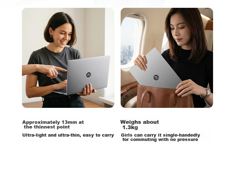 AIERXUAN AI Laptop Lightweight 2026 New 14-inch Business Office Student Online Course Notebook Core i3 Silver 16GB RAM + 512GB SSD 9