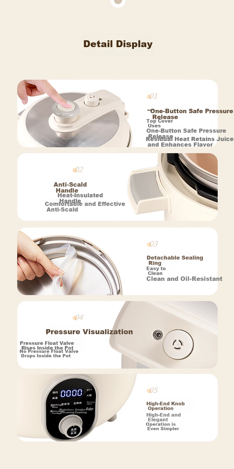 HAP Electric Pressure Cooker Rice Cooker Three-Compartment 3-in-1 Inner Pot High-Pressure Multi-Functional Ceramic Glazed Steamer 4-6 People 11