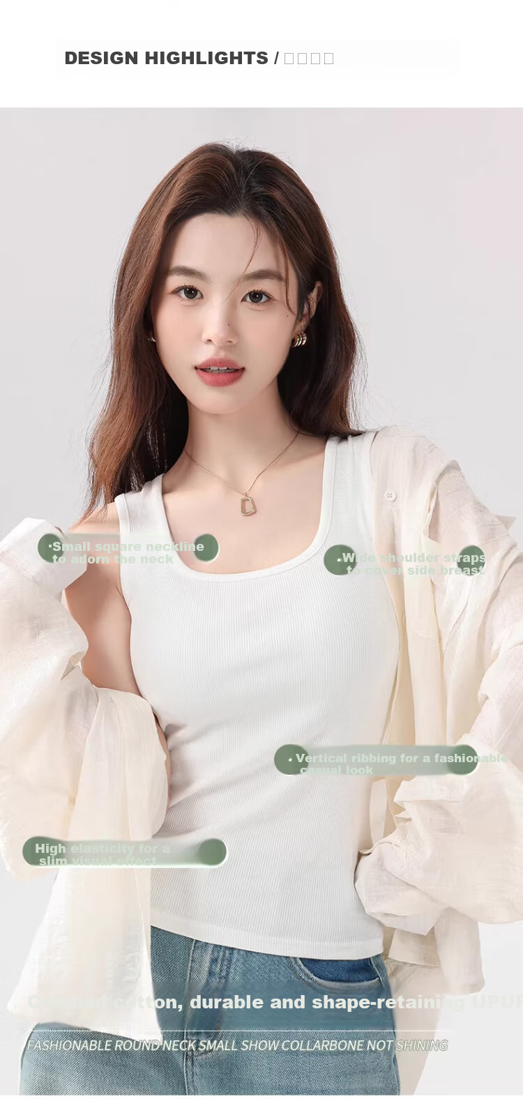 GUJIN 92% Cotton Wide Shoulder Women's Tank Top Camisole No Chest Pad Base Layer Shirt Outerwear Blazer Inner Wear M 3