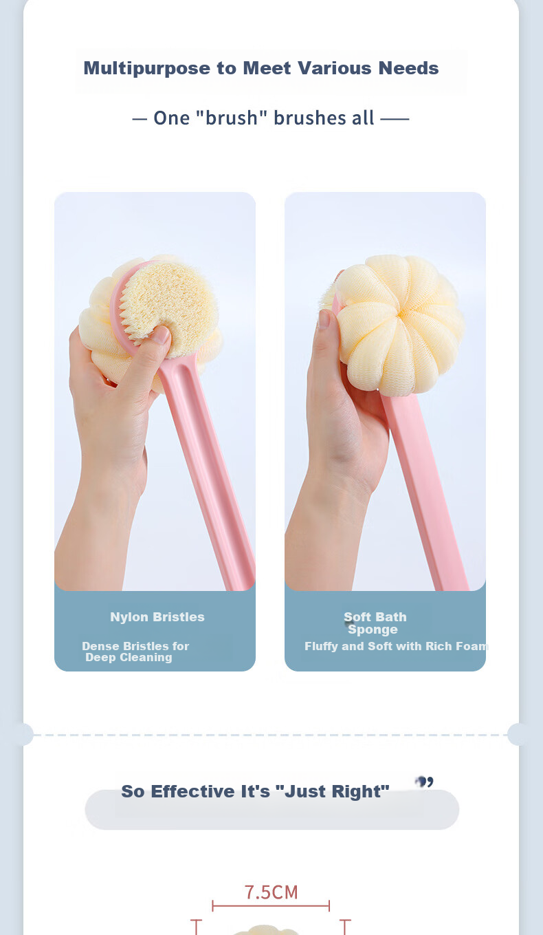 Grace Long-Handled Back Scrubber Bath Brush with Soft Nylon Bristles, Non-Shedding Shower Scrubber for Back And Body, 8*36cm 7