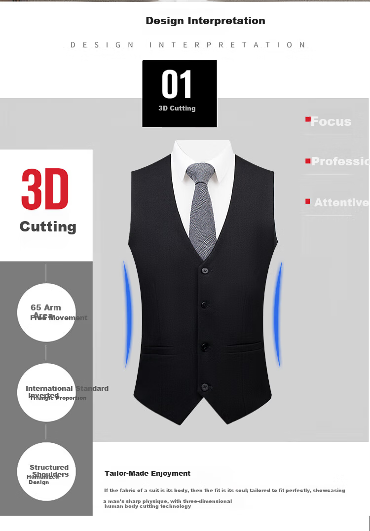 ROMON Wool Blend Men's Business Formal Suit Vest Black 4XL 2