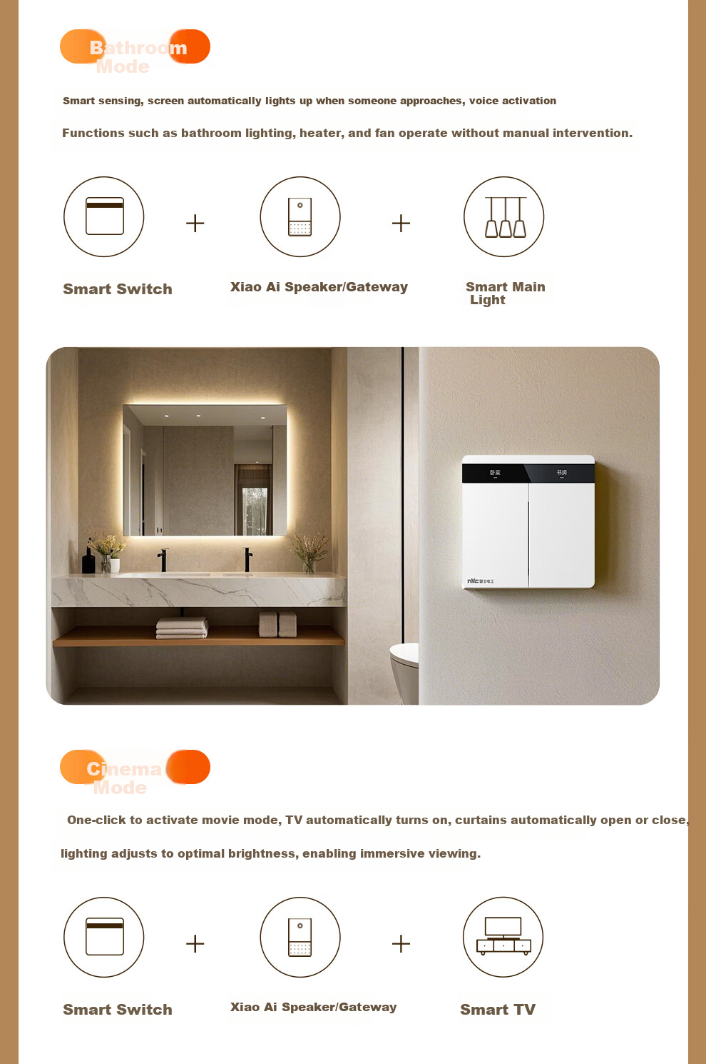 NVC Lighting Electrical Switch Socket Screen Display Smart Switch Compatible with Mijia Customizable Button Names Zero Fire Double Key White 10