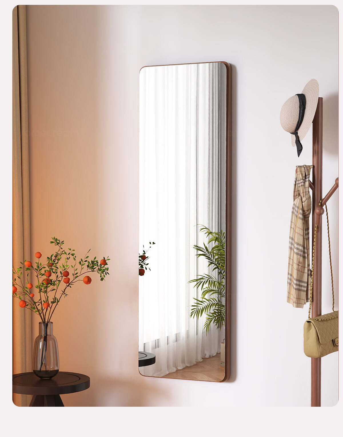 Yousheng Full-Length Mirror Solid Wood Floor Mirror Home Bedroom Dressing Mirror Wall-Mounted Walnut 160x40cm 8