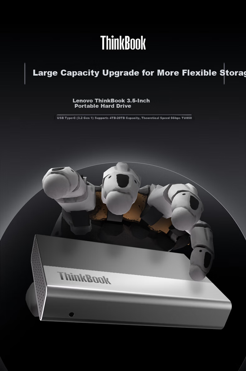 ThinkPad Lenovo ThinkBook 4TB 3.5-inch Type-C USB 3.2 Desktop Mechanical External Hard Drive Large Capacity Home Office Storage TU850 1