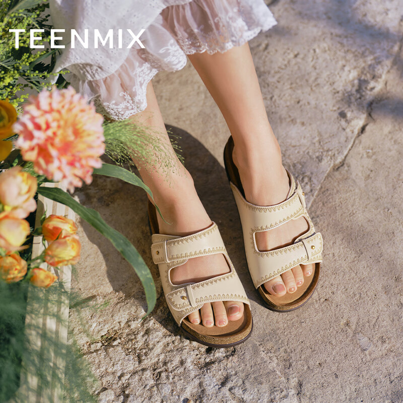 TEENMIX Birkenstock Vintage Thick Sole Slippers Women Outdoor Soft Sole Beach Casual Sandals 2026 Summer New