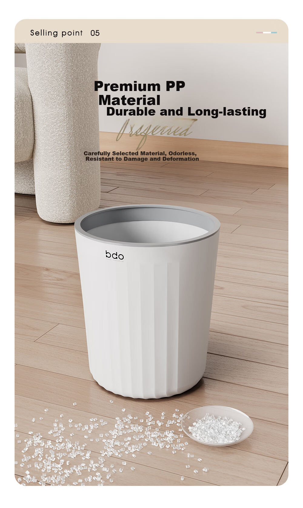 BDO Round Thickened Storage Bag Bucket Plastic Storage Basket Household Kitchen Bathroom Office Paper Bin 7