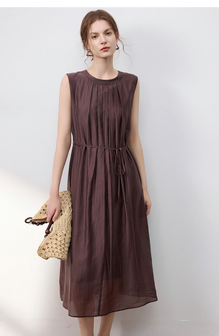 Demana Oxygen Lenzell Summer Sleeveless Pleated Waistband Loose Slim Fit Dress for Women Premium 21