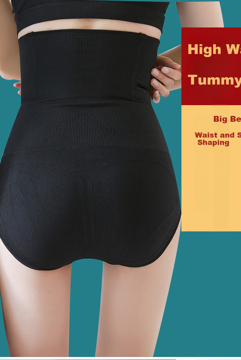 YUZHAOLIN Women's 2-Pack High-Waist Shaping Waist Slimming Hip-Lifting Tummy Control Postpartum Panties [Black + Nude] Small Size (80-105 Jin) 4