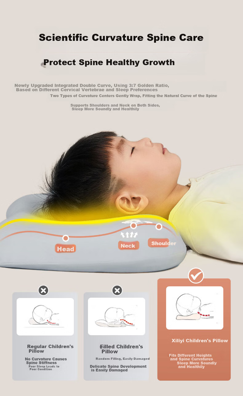 Hilibab Children's Pillow Baby Infant Student Washable Breathable 1-3-6 Years Silicone Neck Support Growth Pillow All-Season Universal 5