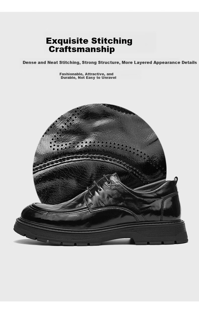 Bull Family Men's British Style Business Formal Leather Shoes Soft Sole Versatile Derby Shoes Commuting Wedding Groom Shoes 50