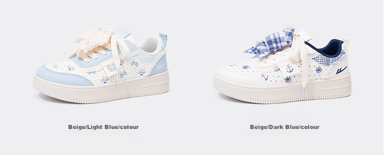 Warrior Women's Shoes, Creative Thick-Soled Shoes for Spring And Autumn, Retro Printed Original Versatile Casual Sneakers, Beige Light Blue, Size 37 2