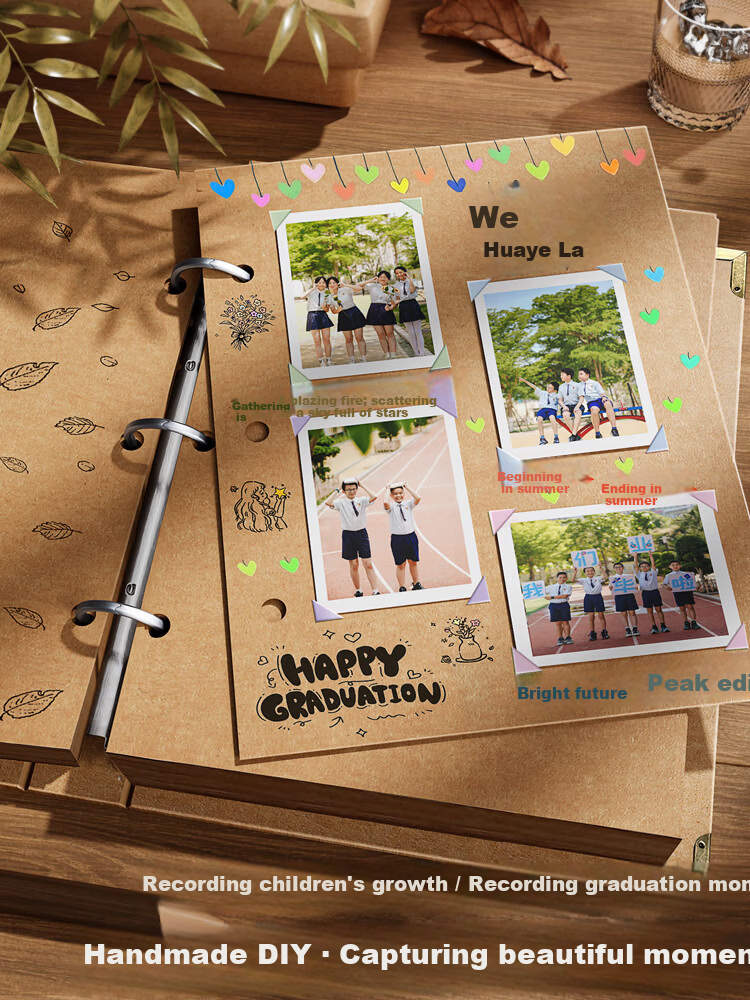 Jinzhi 45 Sheets Loose-Leaf Growth Commemorative Album Graduation Memory Photo Album Classmate Record Album DIY Couple Gift for Teacher and Classmate Blank Message Memory Book Graduation + 8-Piece Set 4