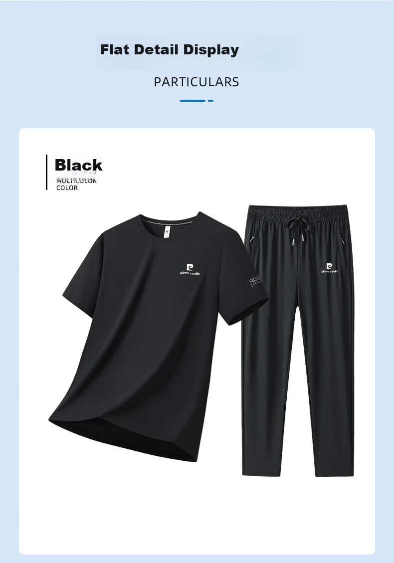 Pierre Cardin Men's Summer Short Sleeve T-Shirt and Shorts Ice Silk Quick-Dry Casual Two-Piece Set Black 2XL 4