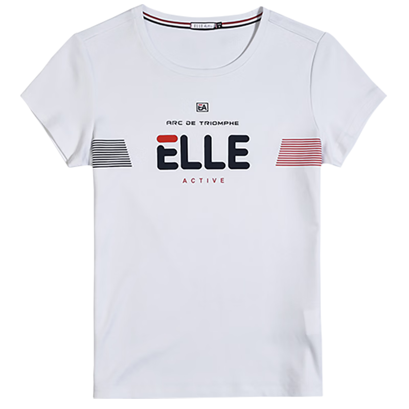 ELLE ACTIVE Women's Pure Cotton T-Shirt Short Sleeve Simple Fashion Letter Print Casual Sports Round Neck Top Summer White 2XL