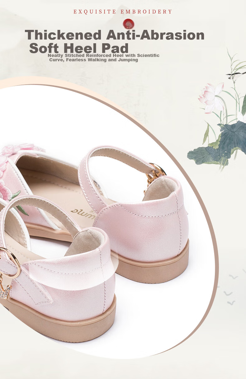 Fulomi Girls Summer Sandals Traditional Chinese Embroidered Hanfu Soft Sole Closed-Toe Princess Shoes Pearl Pink Size 31 8