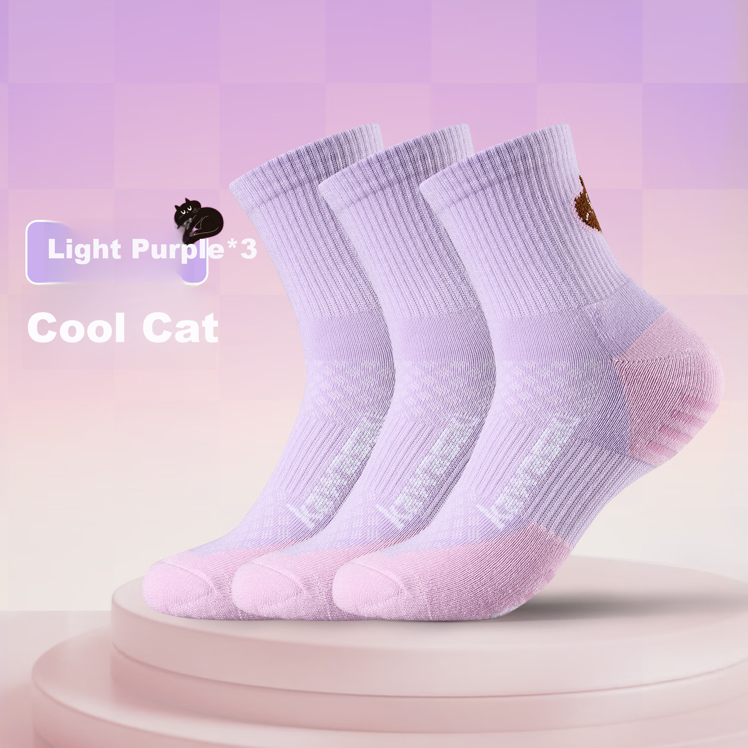 KAWASAKI Kawasaki Badminton Socks Cute Cool Cat Training Shock Absorption Towel Bottom D6212 Light Purple (3 Pairs)