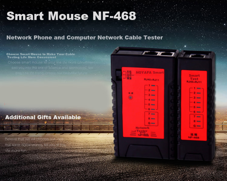 Smart Mouse NF-468 Network Tester Dual-Use Cable Tester for Network and Telephone Lines with 9V Battery Included 1