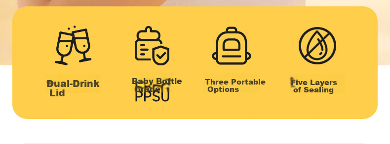 LUSN Children's PPSU Water Bottle Baby Dual Drinking Straw Cup Infant Portable Anti-Fall Training Cup 2