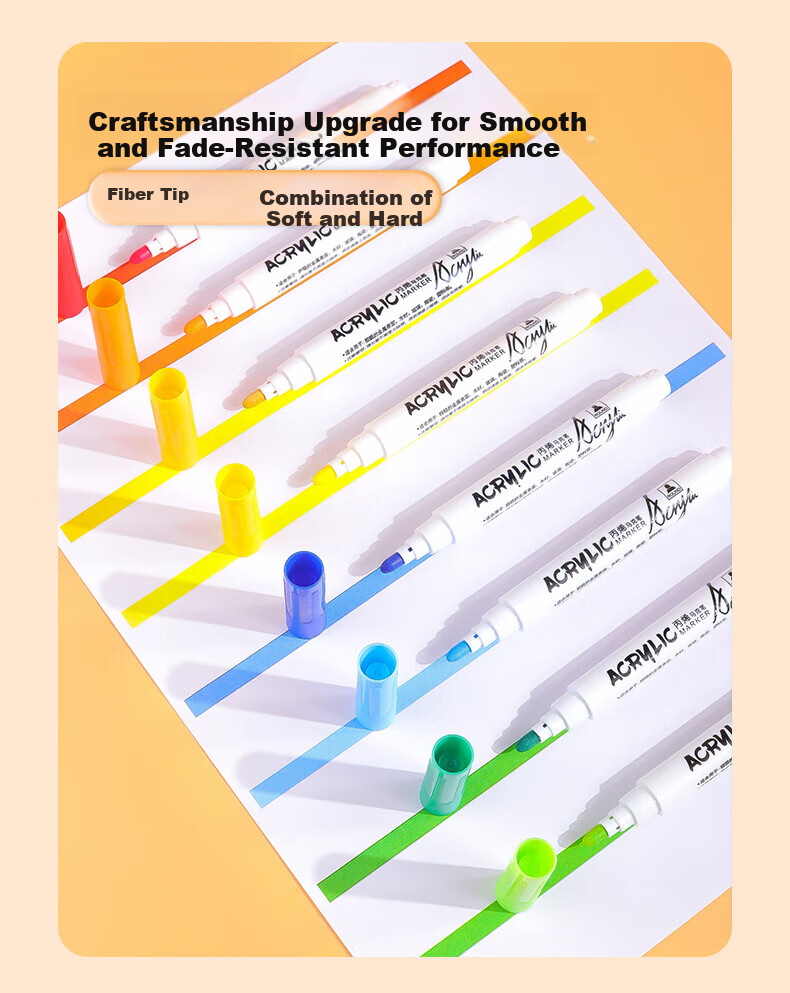 BOJIAO Acrylic Marker Set Waterproof Quick-Dry Large Capacity DIY Graffiti Drawing Color Pens Fluorescent Markers Student Birthday Children's Day Gift 48 Colors 6