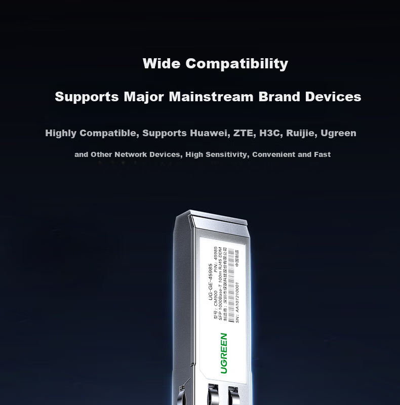 UGREEN 2.5G SFP Fiber to Ethernet Module Gigabit RJ45 Port Adapter 2.5G/1G/100M Auto-Negotiation Compatible with Huawei/ZTE/TP-Link/H3C 75640 2