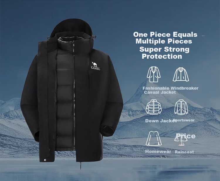 CAMEL Outdoor 3-in-1 Jacket Thickened Goose Down Warm Windproof Waterproof Mountaineering Coat S 13