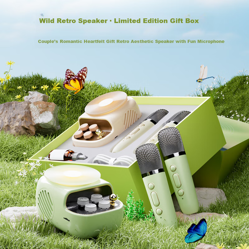 Kuangxiang Bluetooth Speaker with Karaoke, Aromatherapy, And Ambient Lighting, Dual Microphones, Adjustable Sound Atmosphere, Home Audio System with Retro Mechanical Buttons, Graduation Season Gift, K12 Gift Box Set
