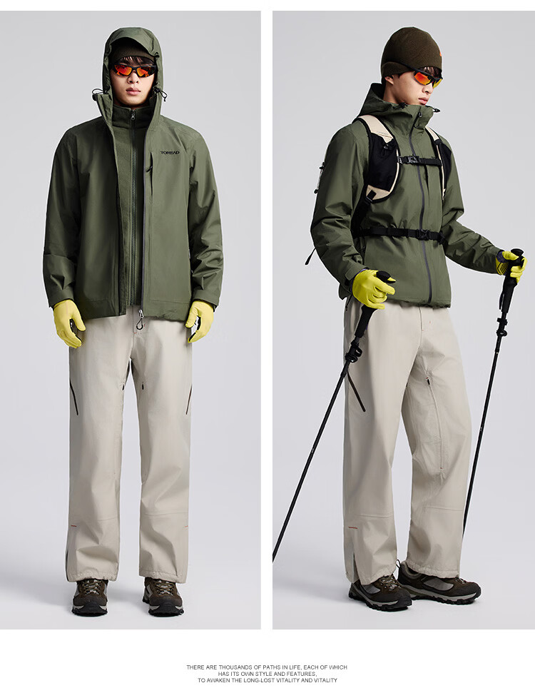 TOREAD Men's Outdoor Three-In Fleece Jacket, Detachable Two-Piece Set, Windproof, Warm Mountaineering Suit, Cold-Resistant Outerwear 41