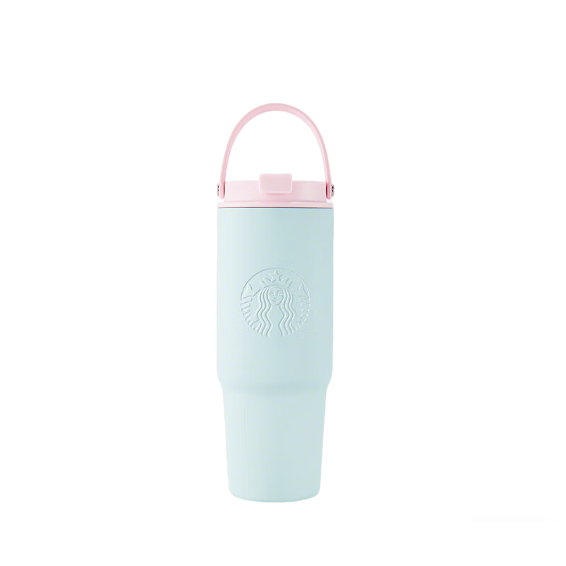 Starbucks Spring Clear Sky Series Blue and Pink Double Lid Stainless Steel Handle Cup 800ml Car Insulated Mug Holiday Gift