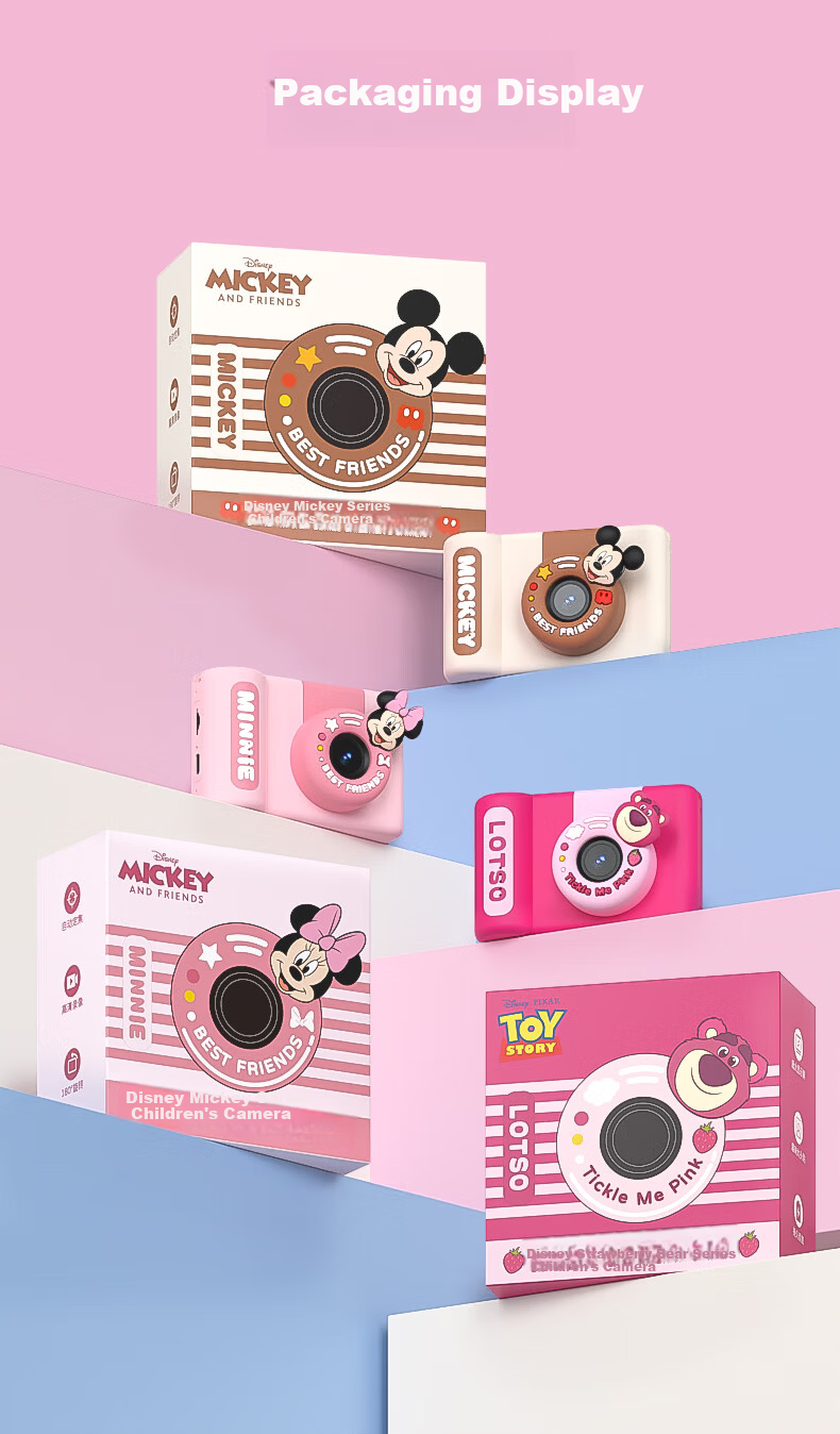 Disney Kids Camera CCD Digital Camera Entry-Level Student Camera Travel Portable Toy for Boys and Girls Birthday Gift Box C1 Minnie 12