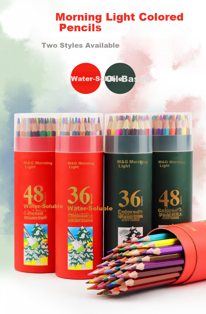 M&G Stationery 36-Color Water-Soluble Colored Pencils with Brush, Red Tube, Student Art Coloring Set, Birthday and Back-to-School Gift AWP36811 1
