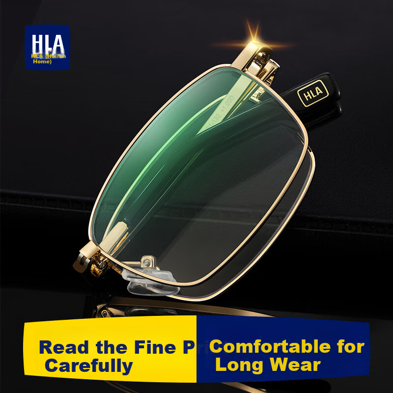 HLA Unisex Reading Glasses HD Blue Light Blocking Portable Folding Elderly Presbyopic Glasses Elegant Gold
