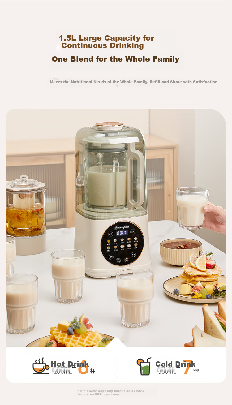 Westinghouse WPB15J9 Soft Sound Blender Household Soy Milk Maker 1.5L Heating Fully Automatic Mixer Titanium Coating Anti-Scald Noise Reduction Baby Food Processor 20