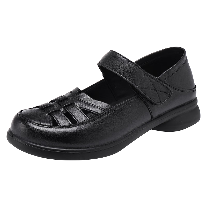 Red Dragonfly Mary Jane Women's Summer Cowhide Roman Sandals Two-Way Soft Sole Casual Mom Shoes WTB267371 Black 38