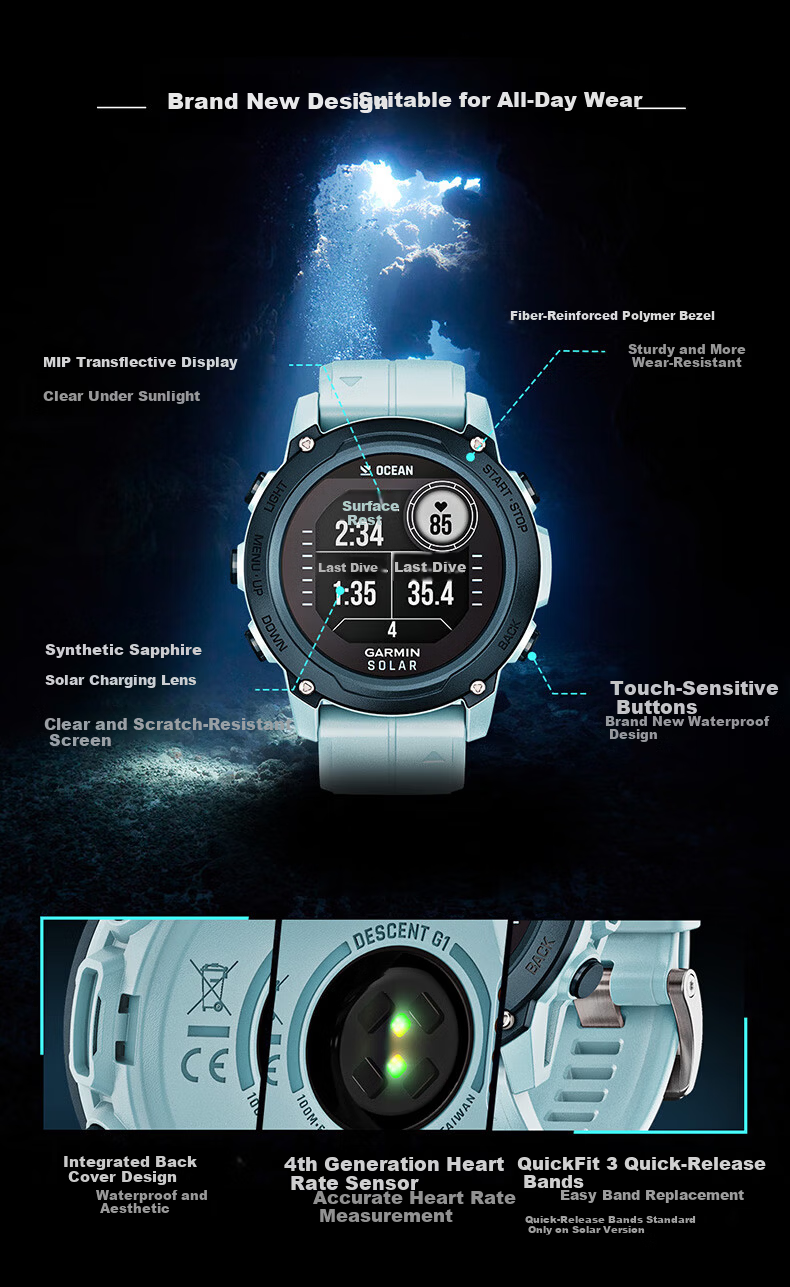 GARMIN Descent MK3i Diving Sports Watch, 200-Meter Water Resistance, Optical Heart Rate, GPS Multifunctional Wristwatch, 43mm Antique Bronze Color 5