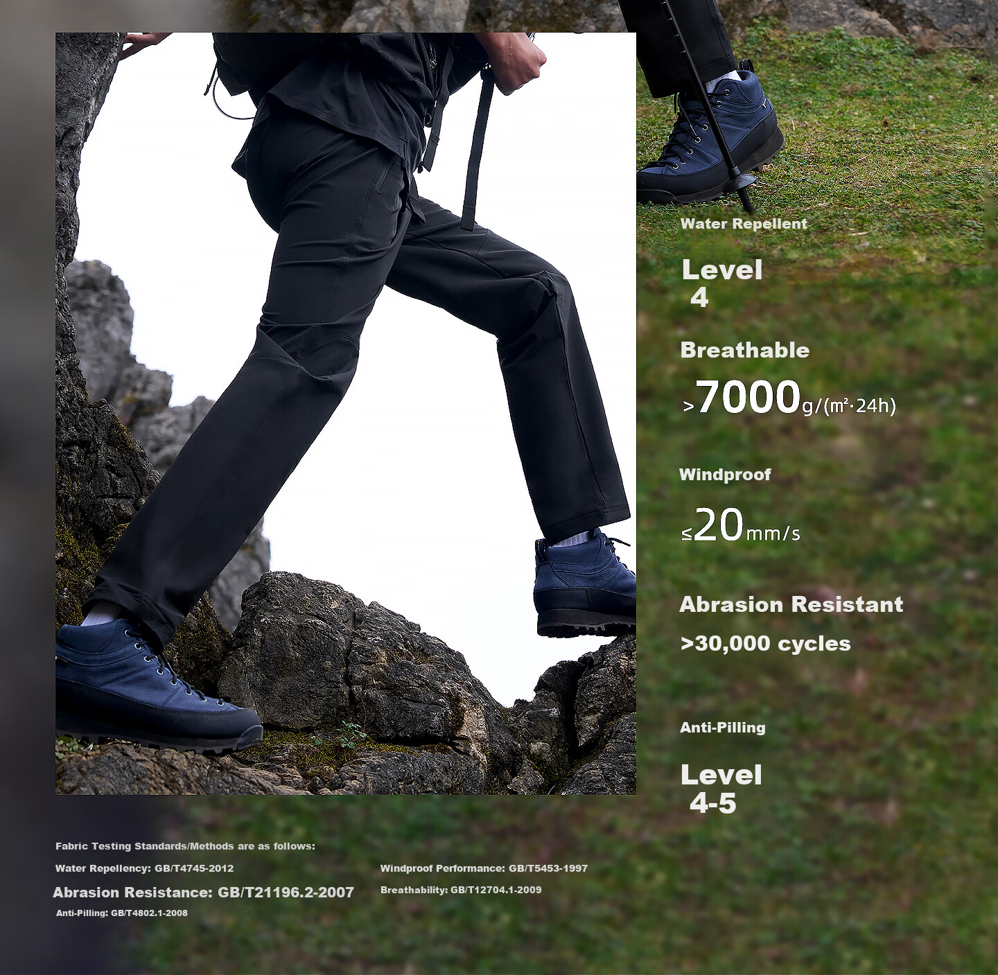 Black Ice 25 New Spring Autumn Outdoor Hiking Men's Softshell Pants Water-Repellent Durable Stretch Black XL 5