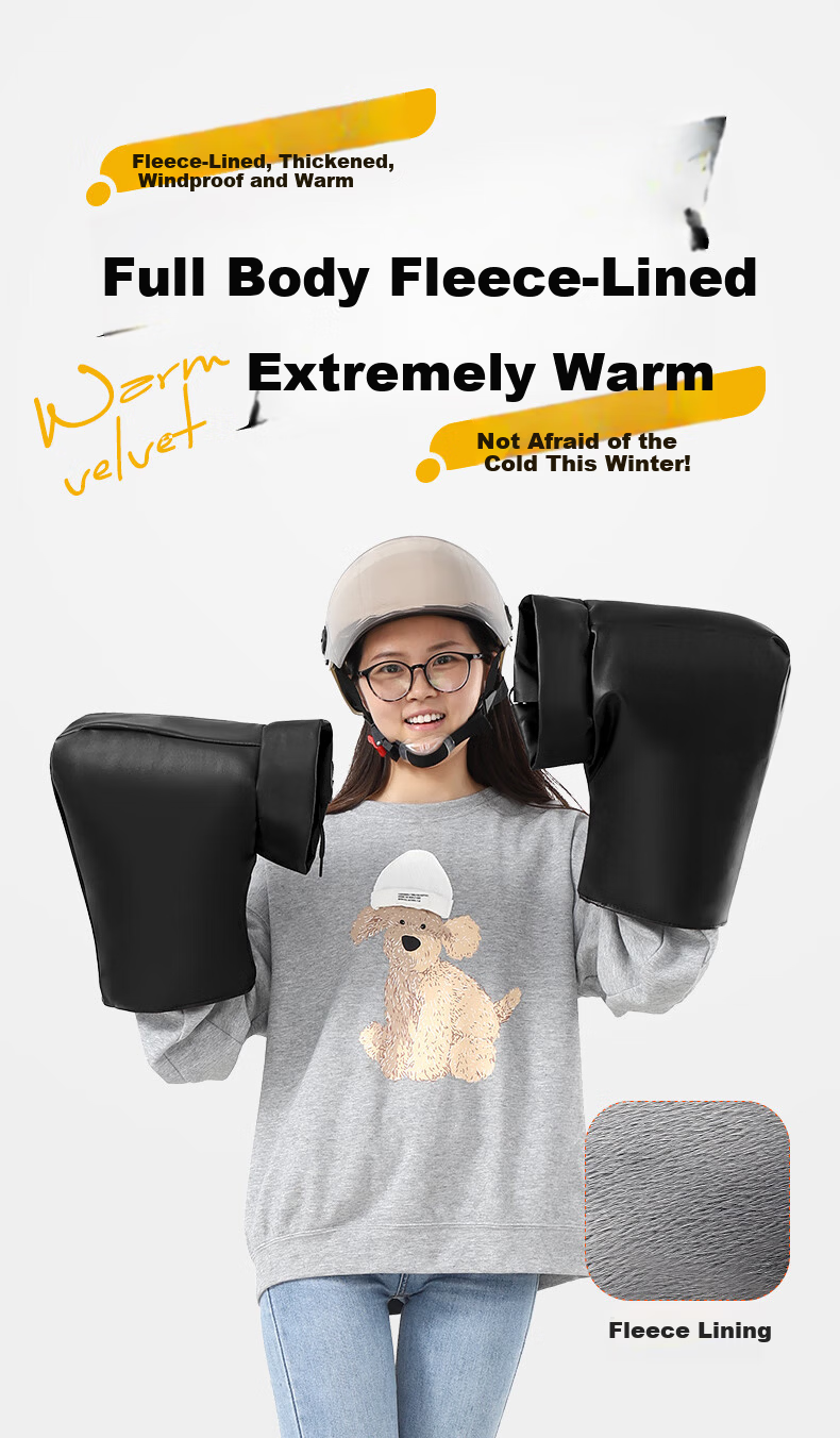 Nanjiren Electric Bike Handlebar Cover Winter Fleece Warm Motorcycle Electric Vehicle Handlebar Cover N2E2XT85113 Black 1