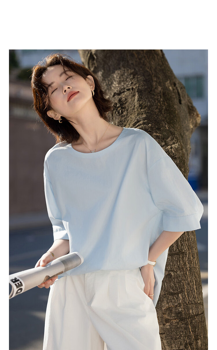 Demana Oxygen Pure Cotton Summer Simple Style Round Neck Irregular Hem Loose Slimming Concealing Shirt for Women Premium Feel 6