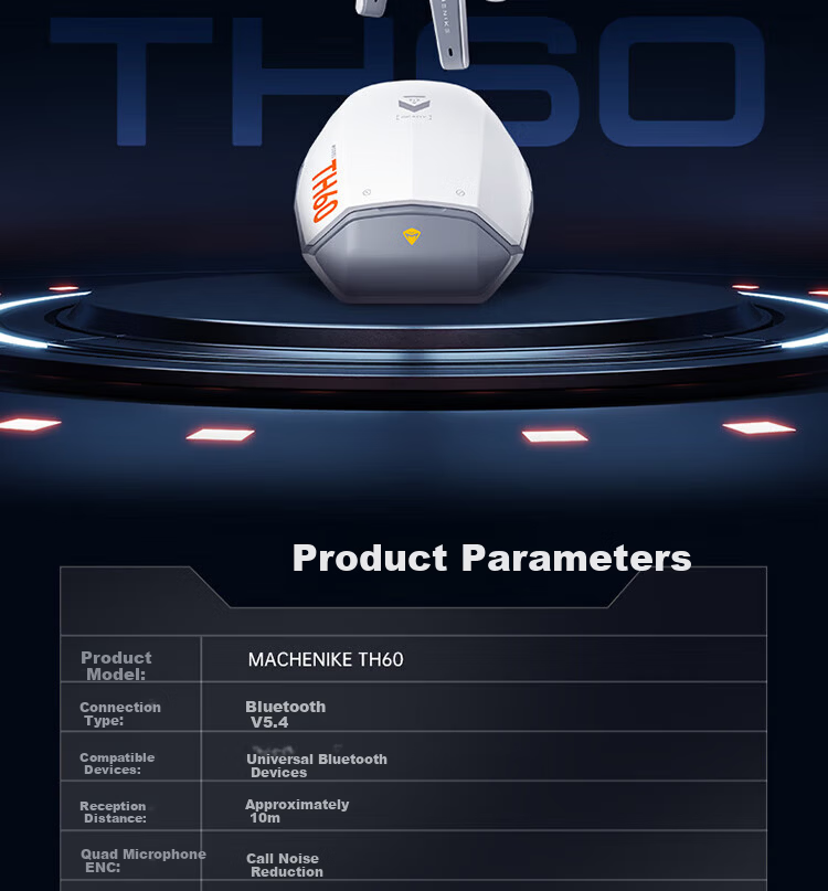 MACHENIKE TH60 Bluetooth Wireless Earbuds Apple Android True Wireless In-Ear Bluetooth 5.4 Sports Earphones Long Battery Life High-Quality Sound White 15