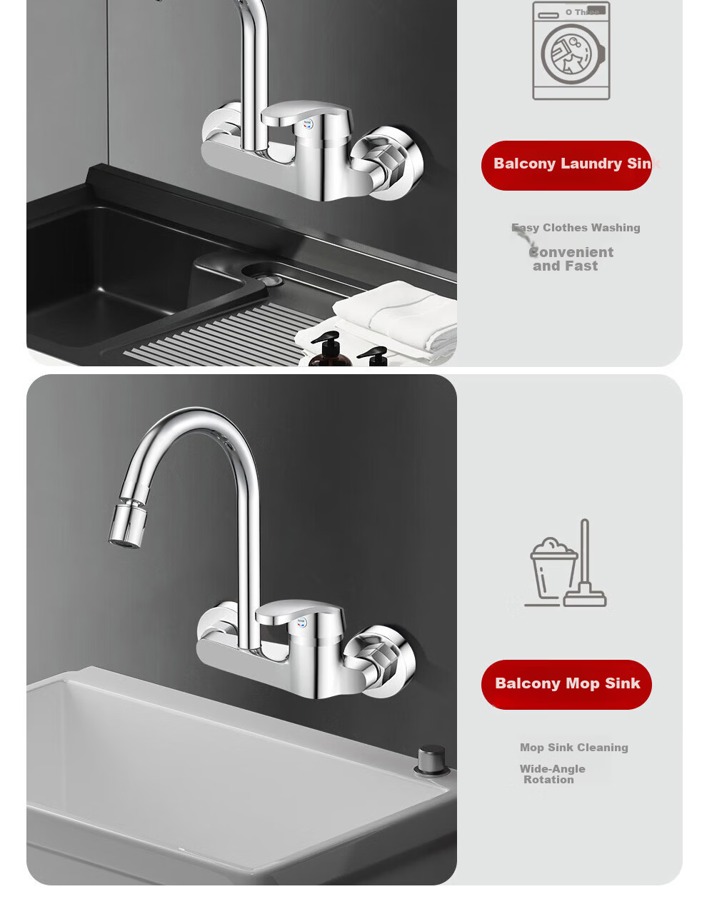 Xinfei Wall-Mounted Kitchen Faucet Rotatable Hot and Cold Mixer Tap for Sink and Balcony 17