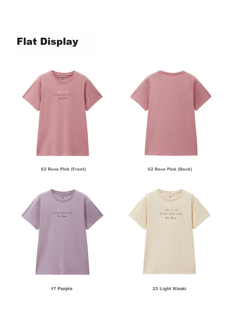 Giordano Women's Short Sleeve T-Shirt 2026 Summer New Pure Cotton English Slogan Print Crew Neck Top 13326300 20