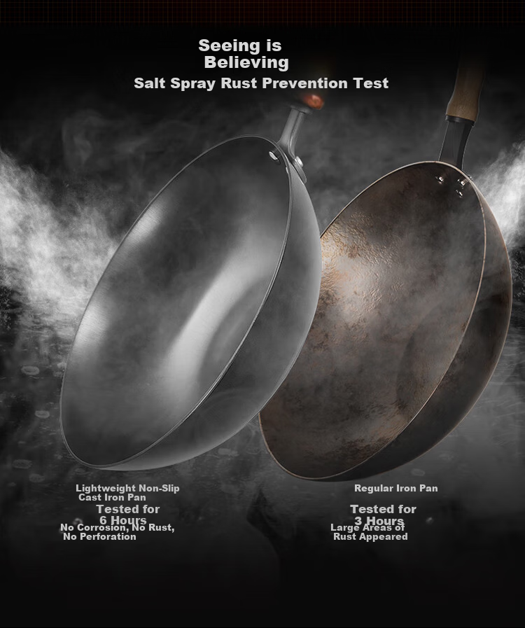 Chuida Huang Cast Iron Wok 34cm Non-Rust Lightweight Non-Coated Non-Slip Frying Pan 6