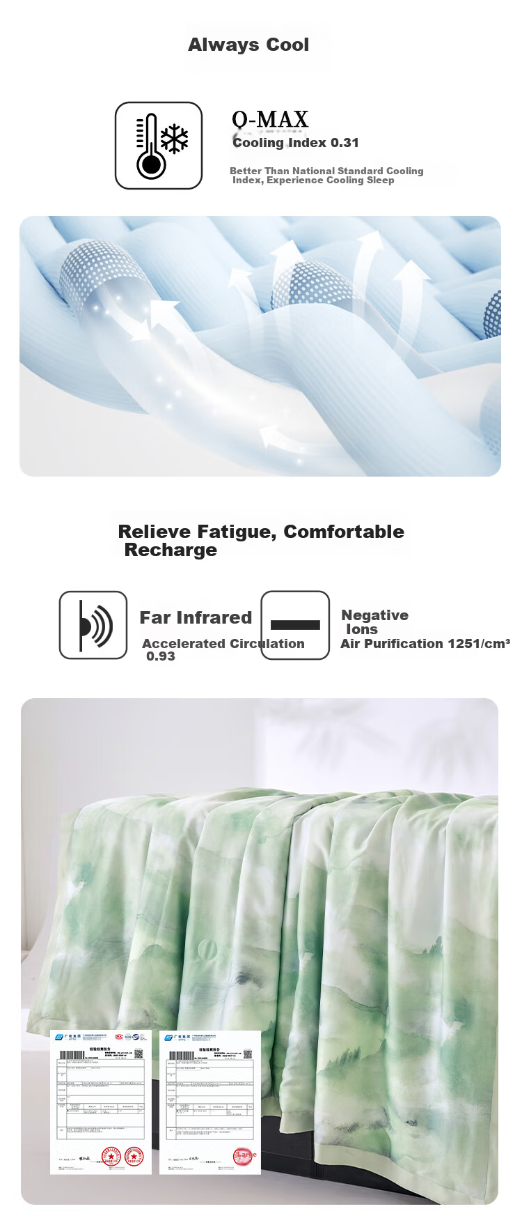 Ciyun Ice-Soft Cooling Silk Summer Quilt 100% Washable Silk Air-Conditioned Blanket 150*210cm Huaji 10