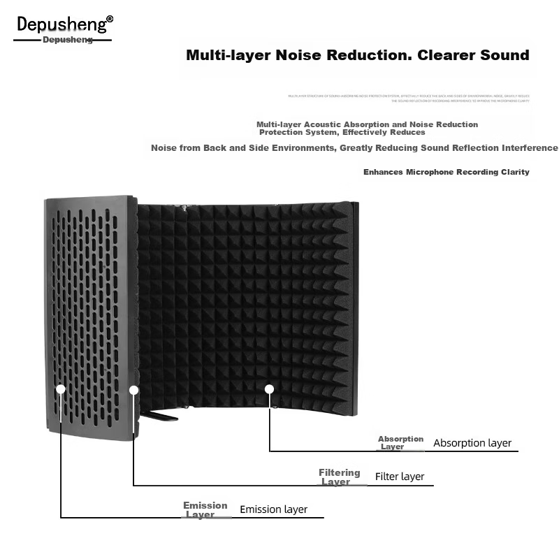 Depusheng Microphone Sound Isolation Shield Professional Studio Recording Live Streaming Desktop Five-Sided Acoustic Absorption Cover M9
